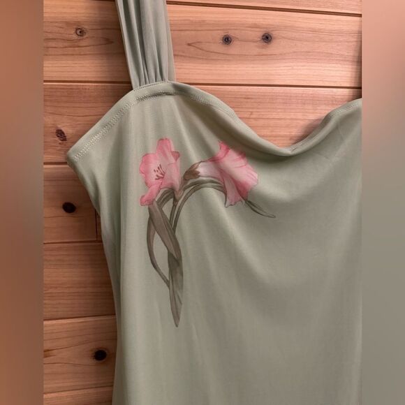NWT Cider Size XXLarge Sage Green Square Neck Floral Mesh Overlay Maxi Dress - Picture 5 of 13